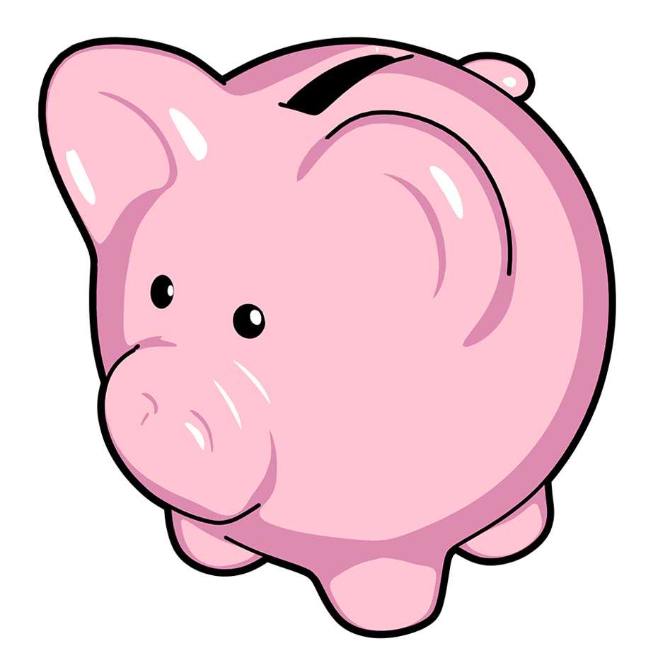 A cartoon 3D piggy bank in a graphic style
